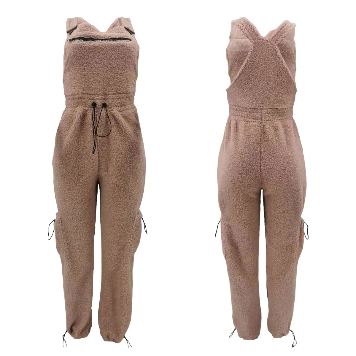 Lace Up Jumpsuit Women One Piece Jumpsuits Fur Rompers High Waist Spring Autumn Pants Mom Overalls Playsuits Elegant Pink