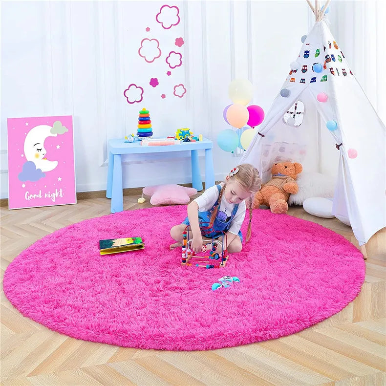 Round Fluffy Soft Area Rugs for Kids Room Princess Castle Plush Shaggy Carpet Cute Circle Nursery Rug Home Decor Circular Carpet