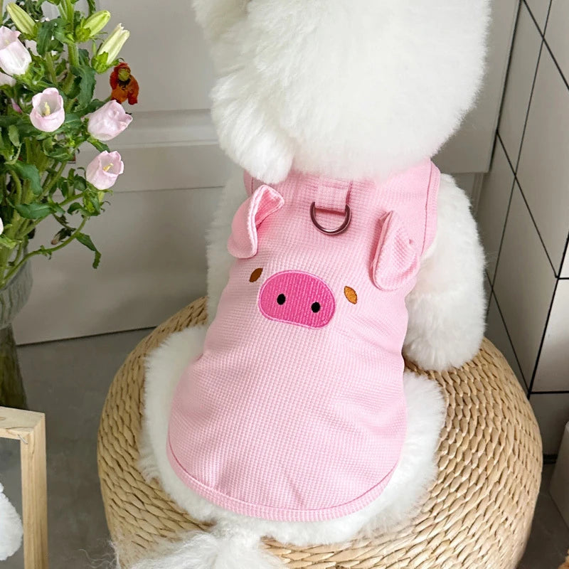 1pc Waffle Knit Pet Vest Cute Puppy Coat Shirts With Leash Ring Adjustable Breathable Dog And Cat Shirt For Spring/summer