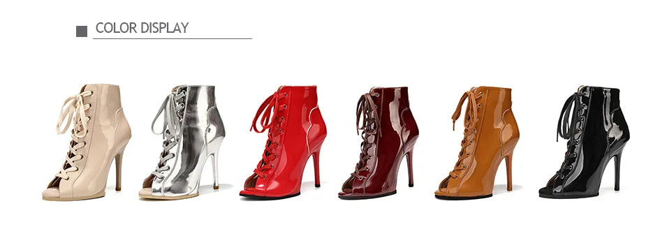 Women Sexy Thin High Heel Dance Shoes Party Ballroom Pole Jazz Lace Up Platform Dancing Boots Short Tube Heels 8.5/9.5CM Booties