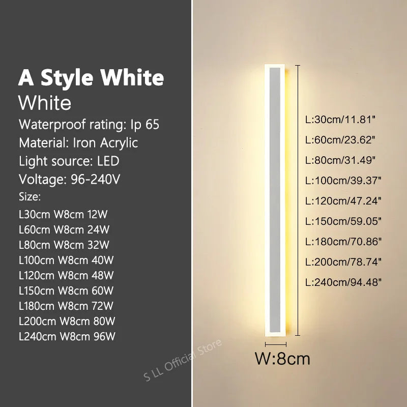 Modern Waterproof outdoor Long Strip LED wall lamps IP65 Iron Wall Light Garden porch Sconce Lights 110V 220V wall washer