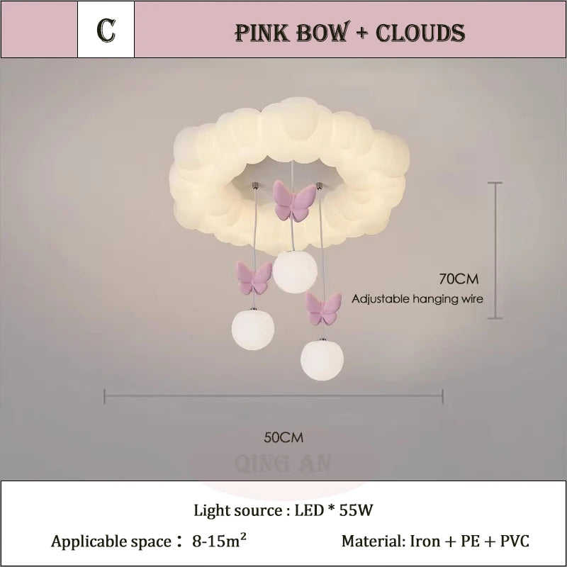 Children's Room Princess Room Cloud Ceiling Lights Pink Bow Bubble Ball Lamp LED Cream Style Romantic Girl Bedroom Ceiling Lamps