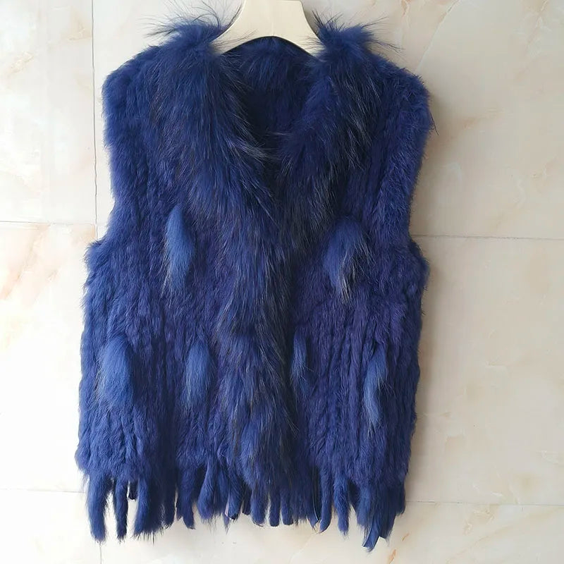 HSPL Sleeveless Women Fashion Fur Vest Knit Waistcoat For Lady For 2018 Spring Real Rabbit Fur Female Vests Black Waistcoat
