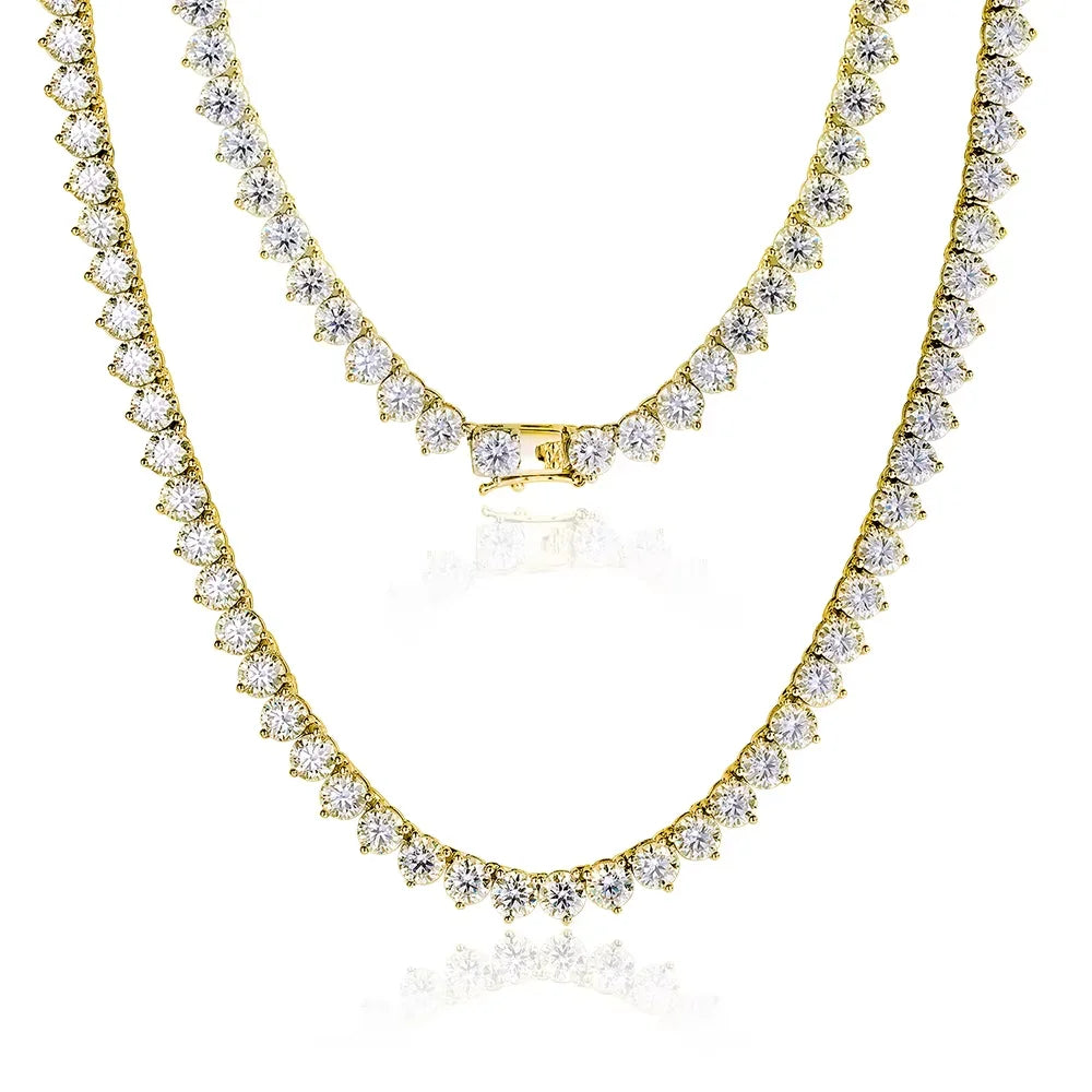 QIBAOKU 3 Claw D VVS1 Moissanite Tennis Necklace 3/4/5mm Certified Lab Diamond Solid s925 Silver Necklace for Women Man 2026