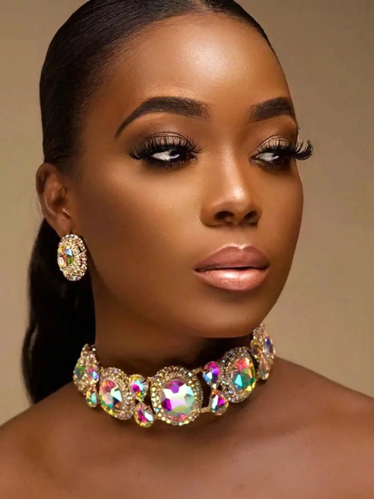 Stylish Sparkle Rhinestone Necklace Set Exaggerated Personality Colorful Necklace Party Decoration Gift