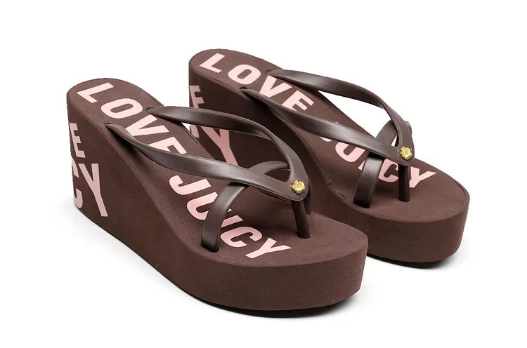 Women's Sandals Flip-Flops Summer Rubber Non-Slip Upper Slippers Wedge Fashion High Heel Beach Sandals for Women's slippers
