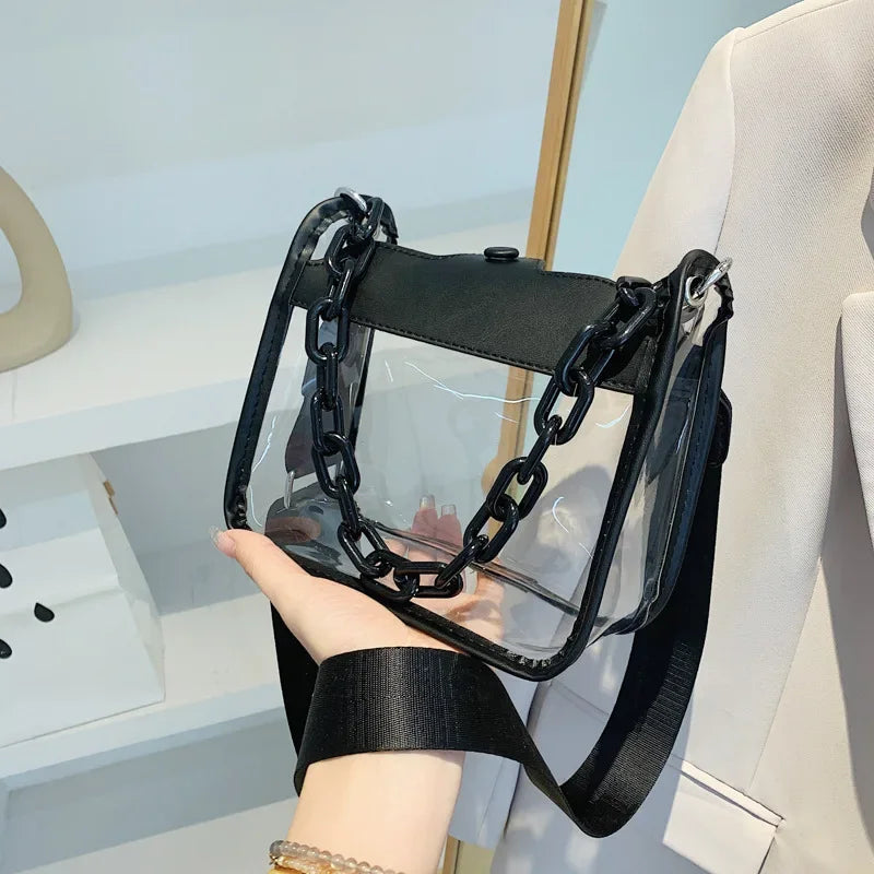 Clear Crossbody Bag for Women PVC Transparent Single Shoulder Chain Portable Messenger Bags Small Square Satchel Bag Girls Gift