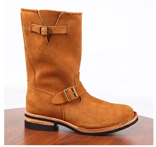YR Wholesales.Mens Retro style Engineer boots.Motor Rider handmake Welted real cowhide shoes.Luxury genuine Suede boots