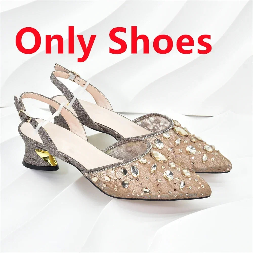 New Arrival African Wedding Shoes and Bag Set with Rhinestone Italian Design Shoes with Matching Bags Nigerian Lady Party Pumps