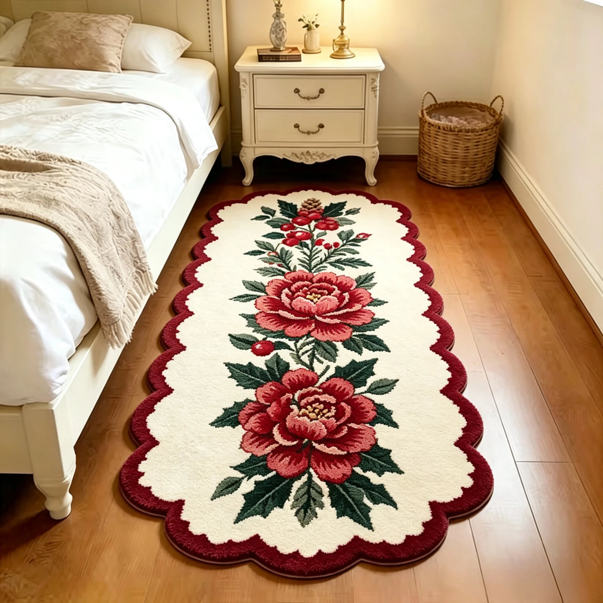 Christmas Living Room Decoration Red Carpet Irregular Shape Rugs for Bedroom Thick Plush Bedside Floor Mat Fluffy Soft Study Rug