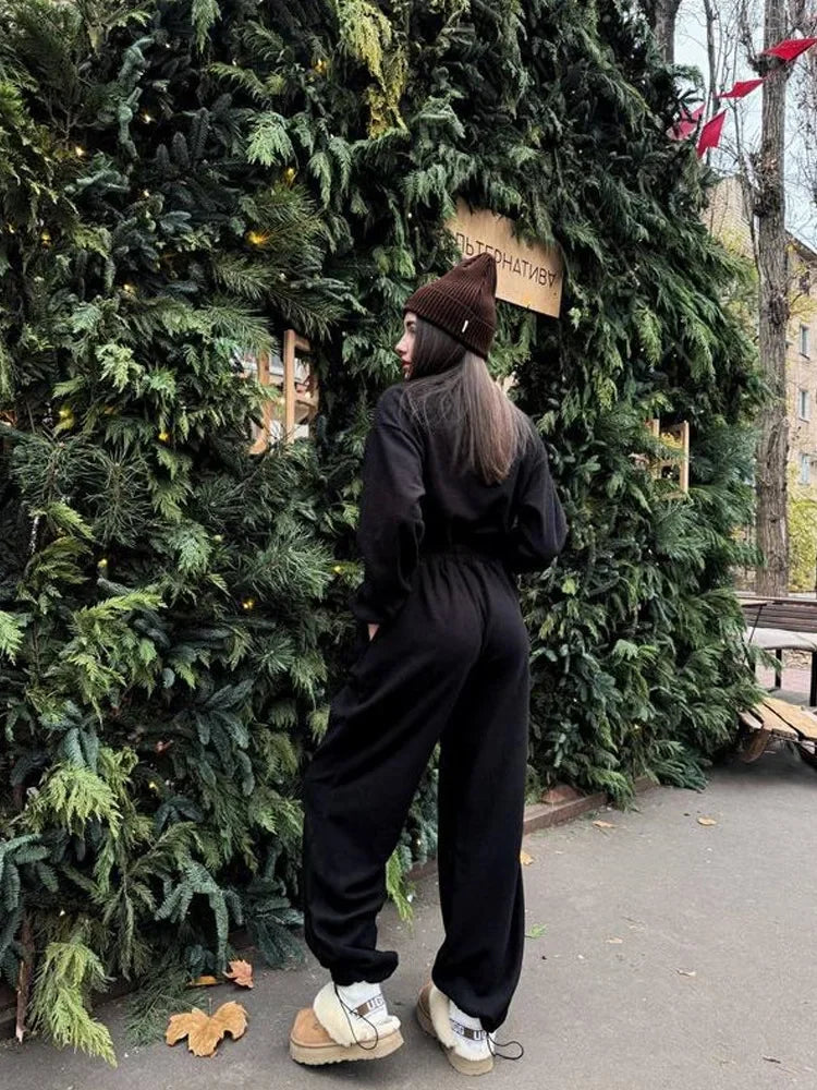 Jumpsuits Women Rompers One Piece Full Sleeve Zipper Overalls Long Pants Elastic High Waist Rompers Y2k Streetwear Jumpsuit 2025