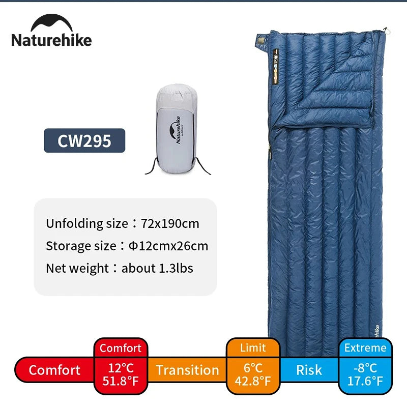 Naturehike CW295 Sleeping Bag Warm Waterproof Splicable Double Quilt 2 Person Ultralight Winter Camping Duck Down Sleeping Bags