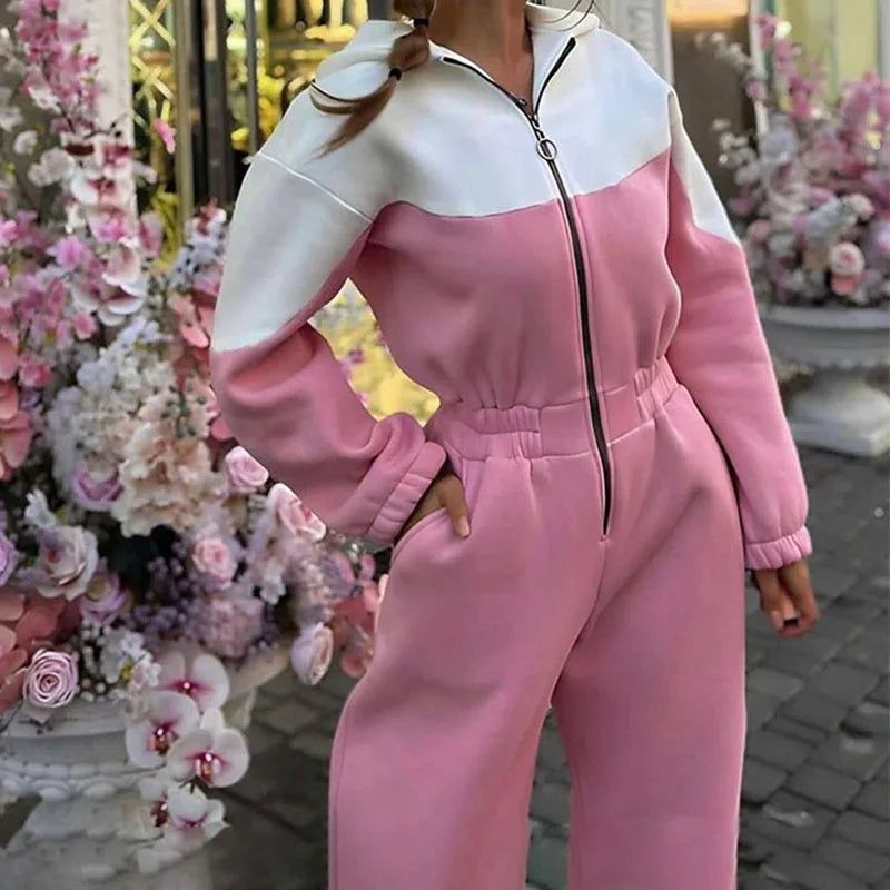 KUCLUT 2025 Autumn New Women's Fashion Sports Casual Jumpsuit Zipper Design Spliced Contrast Color Versatile Jumpsuits 1A991