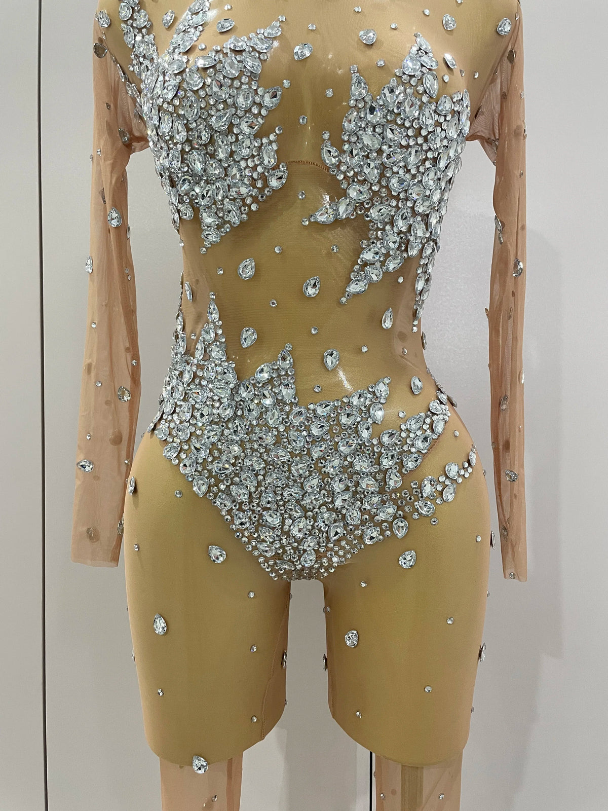 2026 Sparkly Diamonds High Stretch Mesh Jumpsuit Birthday Evening Party Bar Nightclub DJ Female Singer Stage Performance Costume