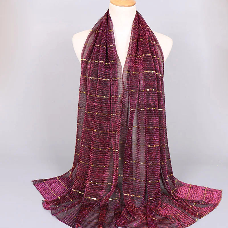 Thin Glitter Scarf Summer Elegant Lightweight Elastic Shawl For Women Fashion Sparkly Sequined Party Shawls 180*65cm