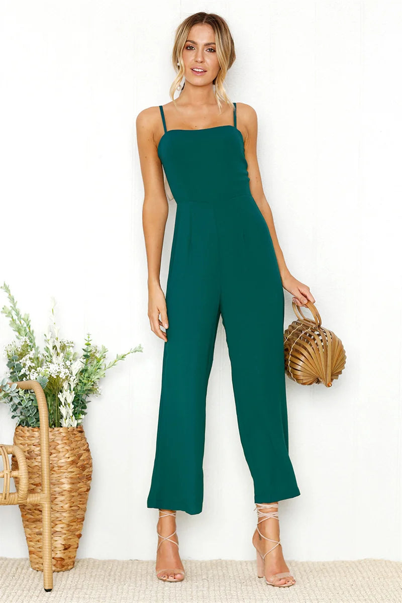 Woman Sleeveless Bib Dungarees Jumpsuits Autumn Casual Loose Solid Overalls for Women Female Spaghetti Strap Wide Leg Jumpsuit