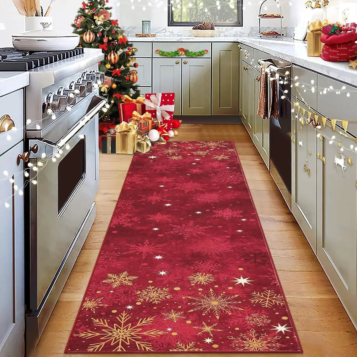 Garvee Christmas Washable Area Rug Xmas Area Rugs Non-Slip Soft Soft Fabric Blue Carpet with Snowflake Design, Low Pile, Durable, Pet Friendly for Holiday Home Decor