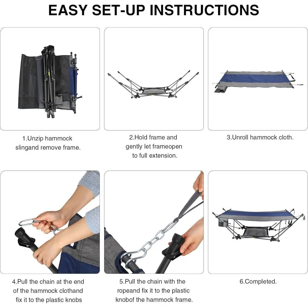 Portable Camping Hammock with Stand, Removable Pillow, and Storage Net - Ideal for Outdoors, Beach, Garden, Lawn