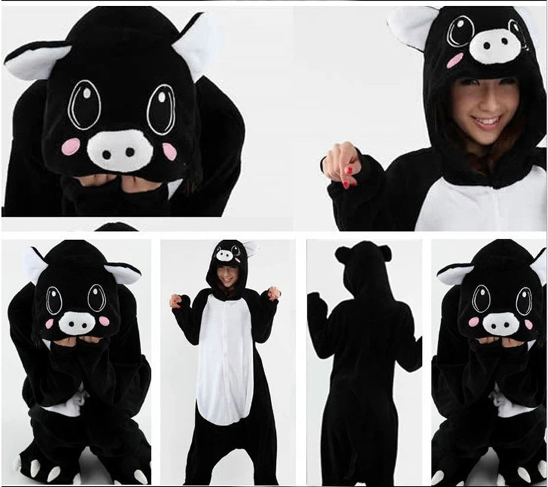 Adults Onesies Animal Pajamas Set Penguin Panda Frog Pig Cat Funny Cartoon Cosplay Costume Unisex Women Halloween Party Costume
