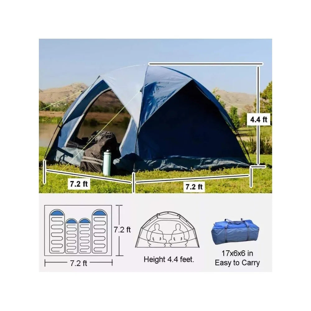 4 Person Camping Tent Waterproof Dome Tent Removable Rainfly Ventilated Double Layer Design 2 Doors Large Mesh Windows Lightweight Portable Easy Quick Setup for Hiking Trekking Traveling Beach Picnic Backyard All Seasons Wind