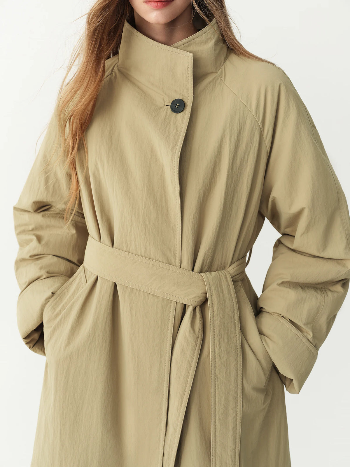 FSLE 2026 Winter New Women's Commute Stand Collar Direct Down Fill Trench Style Down Puffer Coat Warm Thick Quilted Outerwear