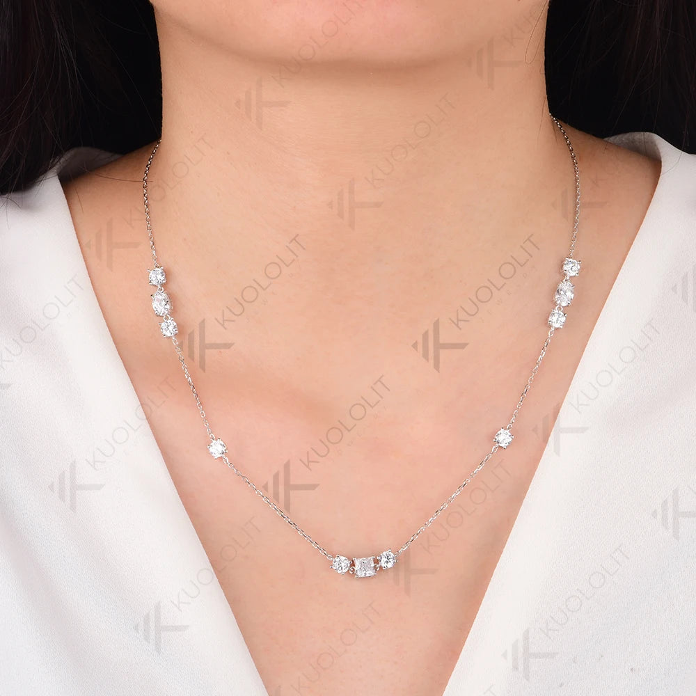 Kuololit 6CTW Moissanite Necklaces for Women Solid 10K 14K 18K 925 Sliver Princess Cut Chain for Engagement Party Christmas Gift