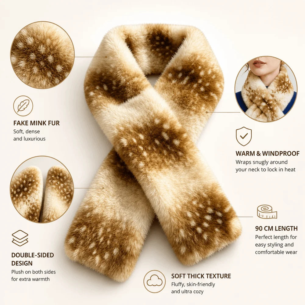 Fashion Fake Mink Fur Cross Scarf Double-sided Thick Warm Neck Warmer Solid Soft Neck Scarf Winter Accessory