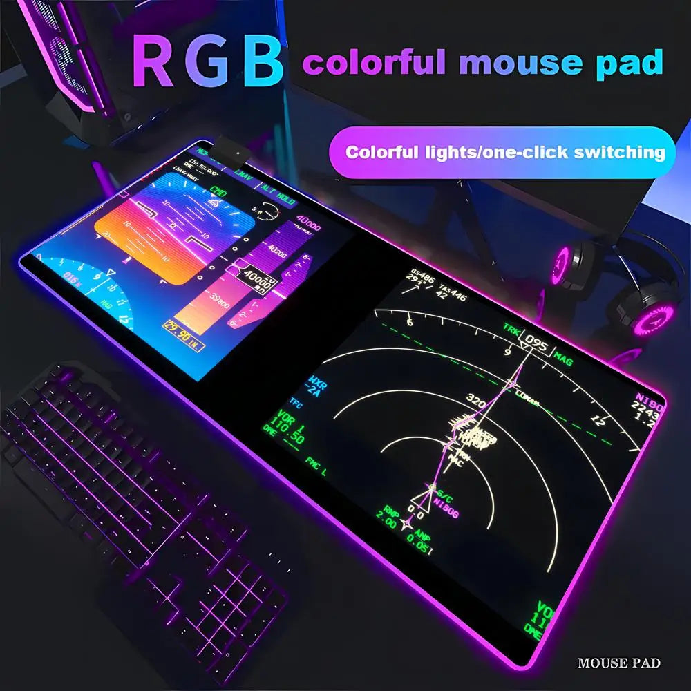 RGB Desk Mat Aviation Theme Mouse Pad Large Rubber Anti-slip Aircraft Dashboard HYBXAXC Office and Gamr Keyboard Mats Decor Mat