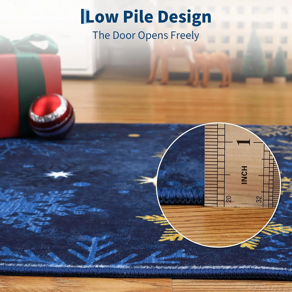 Garvee 2x6inch Christmas Washable Area Rug Non-Slip Area Rugs Soft Soft Fabric Blue Carpet with Snowflake Design for Holiday Home Decor Low Pile, Durable, Pet Friendly