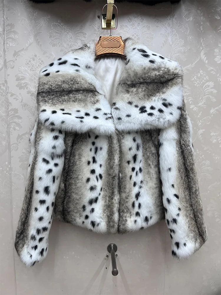 2026 New 100% Genuine Whole Skin Real Rabbit Fur Coat Luxury Leopard Print Natural Fur Jacket Full Pelt Rabbit Fur Overcoat