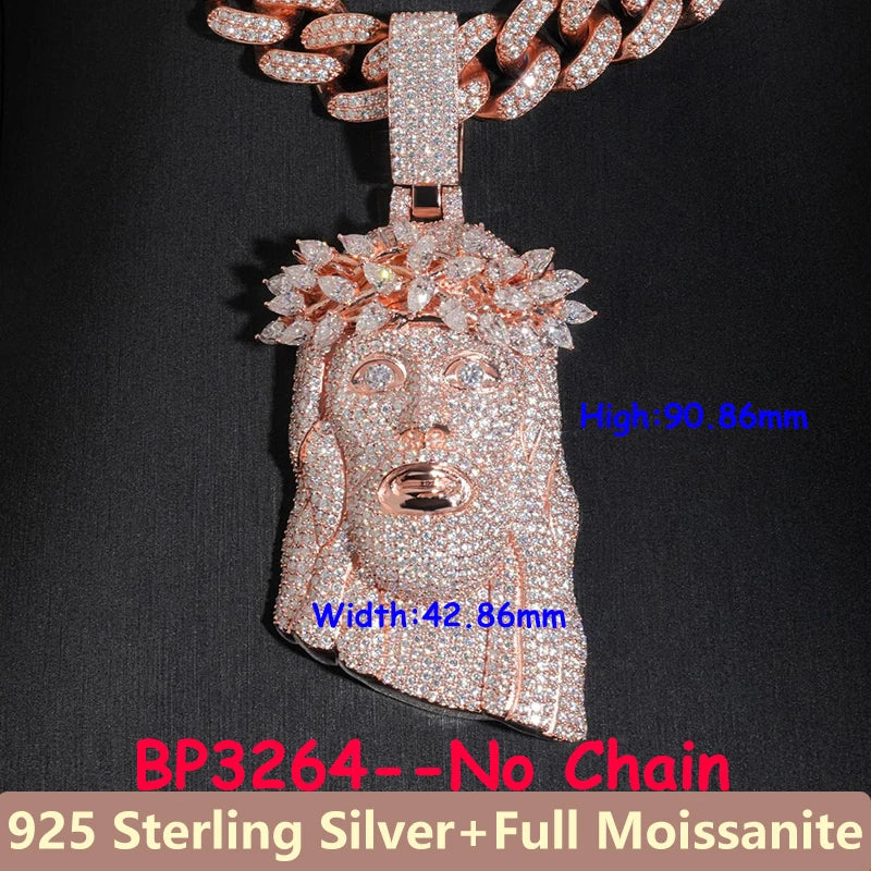 Jesus New Unisex Full Moissanite Diamond Pendants For Men Original 925 Sterling Silver Men's Diamond Jewelry Hip Hop For Party