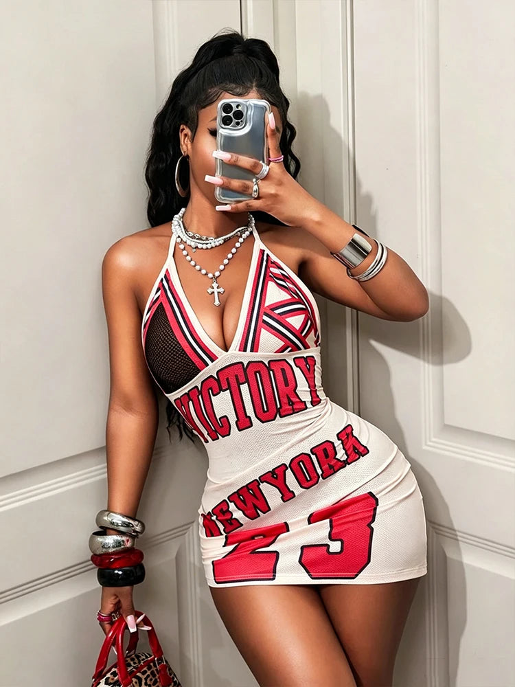 New Summer Sexy Hot Girl Women's Tight Letter Printed Personalized Waist Tight Harajuku Fashion Style Dress Ins Style