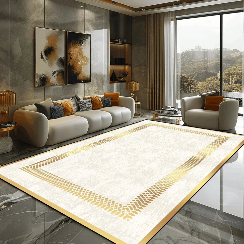 Golden Marble Carpet Luxury Bedroom Decoration Large Area Rugs Sofa Side Carpets for Living Room Soft Non-slip Lounge Floor Mat