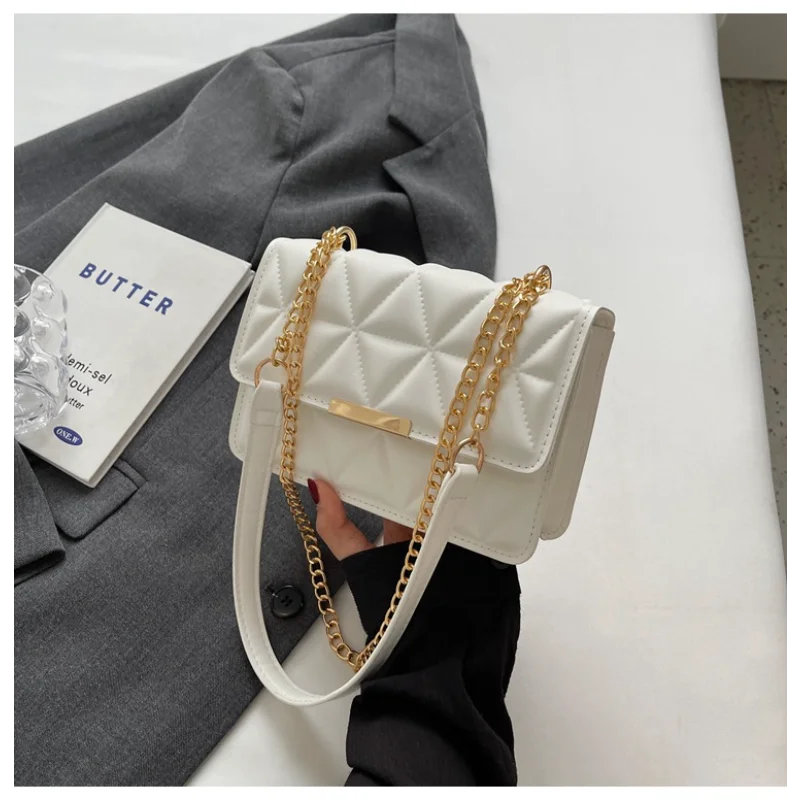 Women's Simple Texture Rhombus Embroidery Pleated Handbag 2025 Autumn New Temperament Single Shoulder Crossbody Bag
