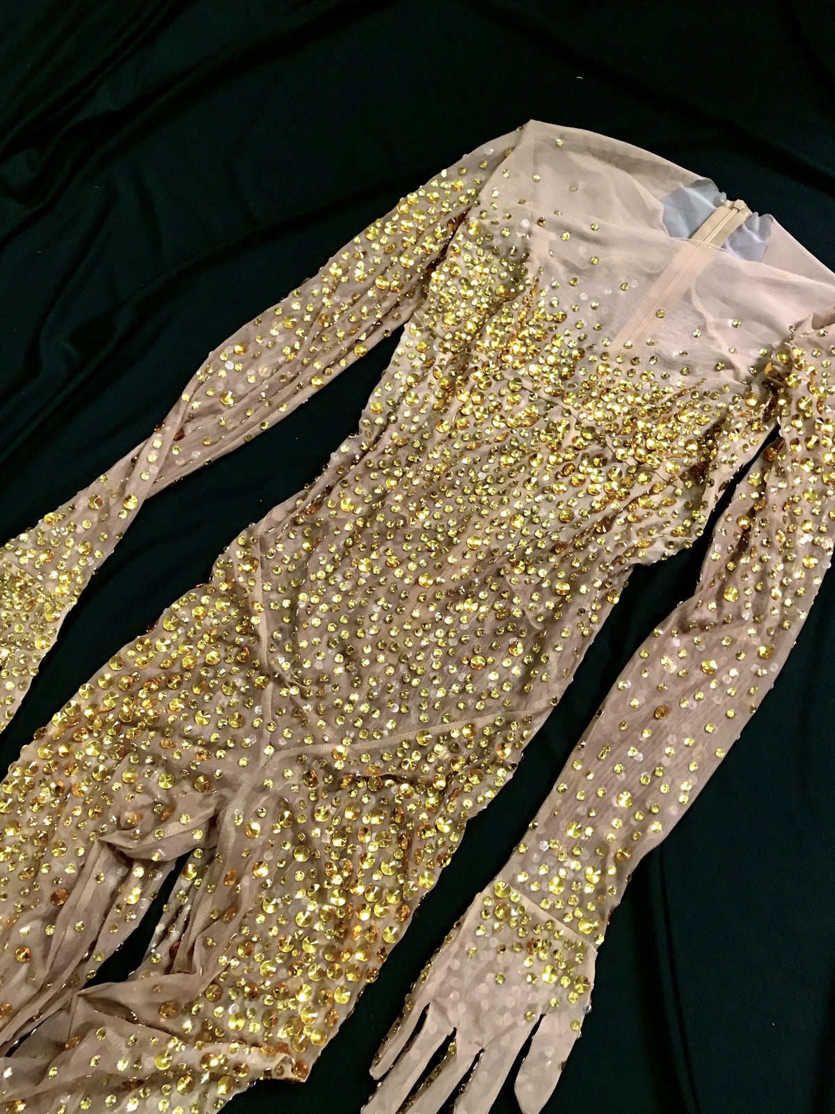 Performance Clothing Nightclub Bar Full Diamond Mesh Long-Sleeved One-Piece Trousers Female Jumping Girl Dancing Team Singer