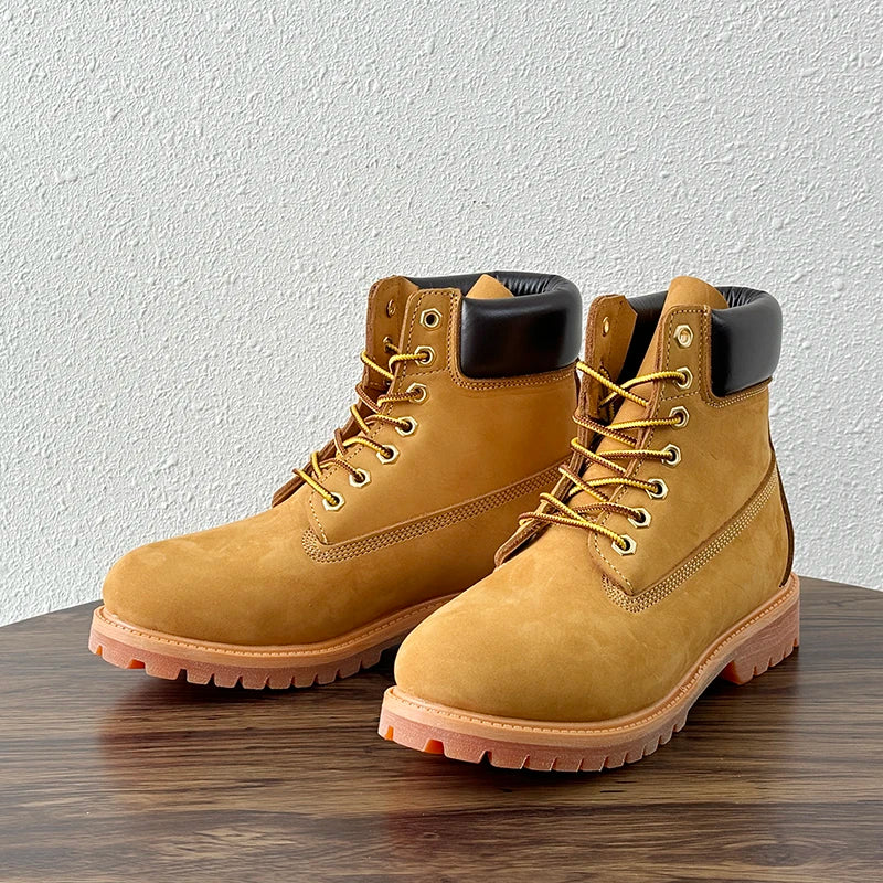 Handmade Genuine Leather Men Shoes Ankle Work Boots Outdoor Hiking Desert Boots Plush Warm Comfortable Snow Boots
