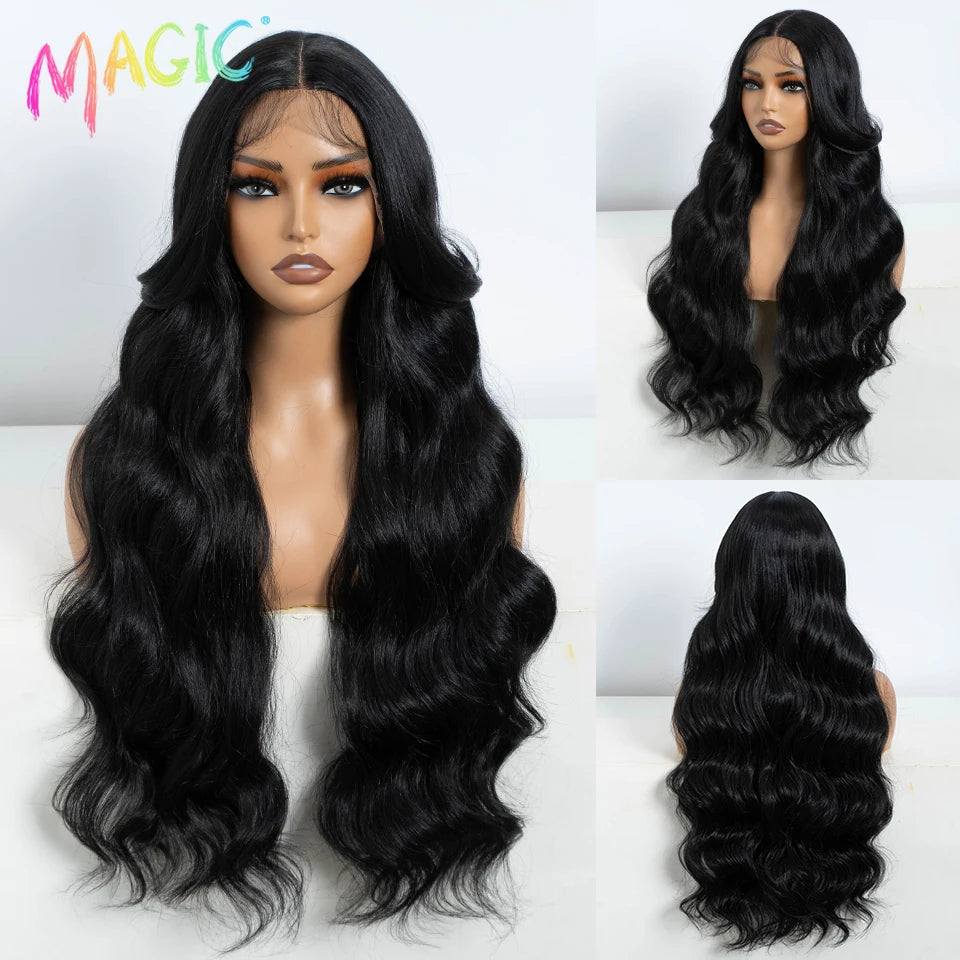 Magic Synthetic Lace Front Wigs For Women 30" Long Body Wave Lace Wig Ombre Blonde Highlight Cosplay Wigs Heat Resistant