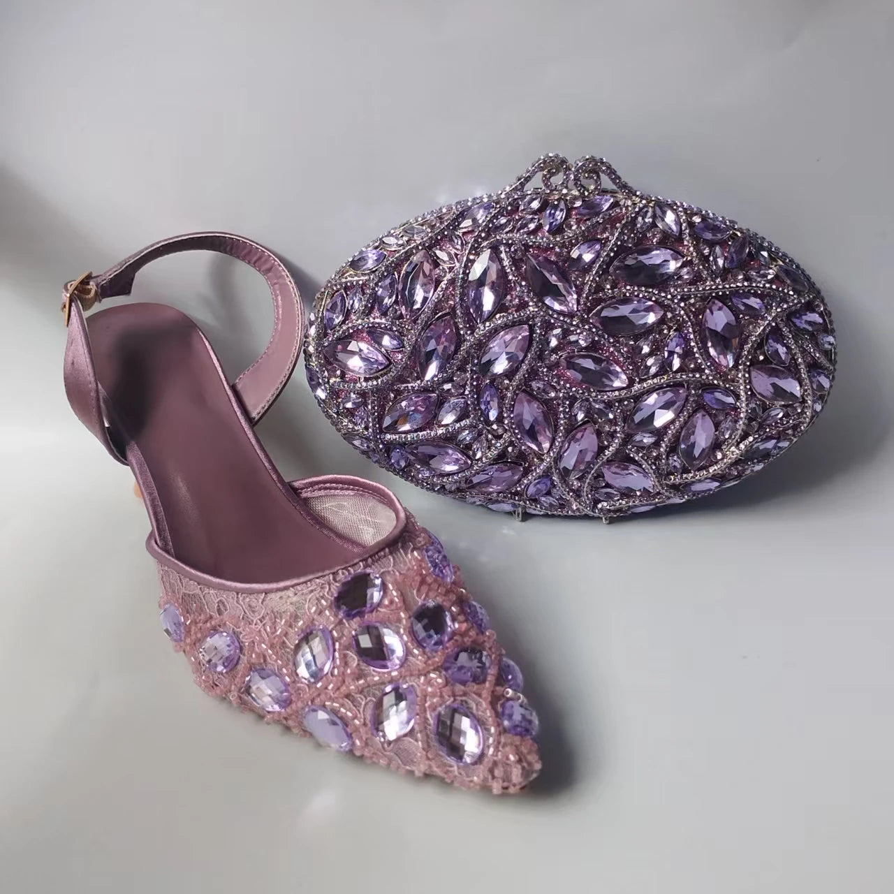 INSIGHTLINK Lady Stones Shoes and Bag Sets for Evening Purses Party Rhinestone Luxury Heels Sandals Set for Party Elegant Pumps
