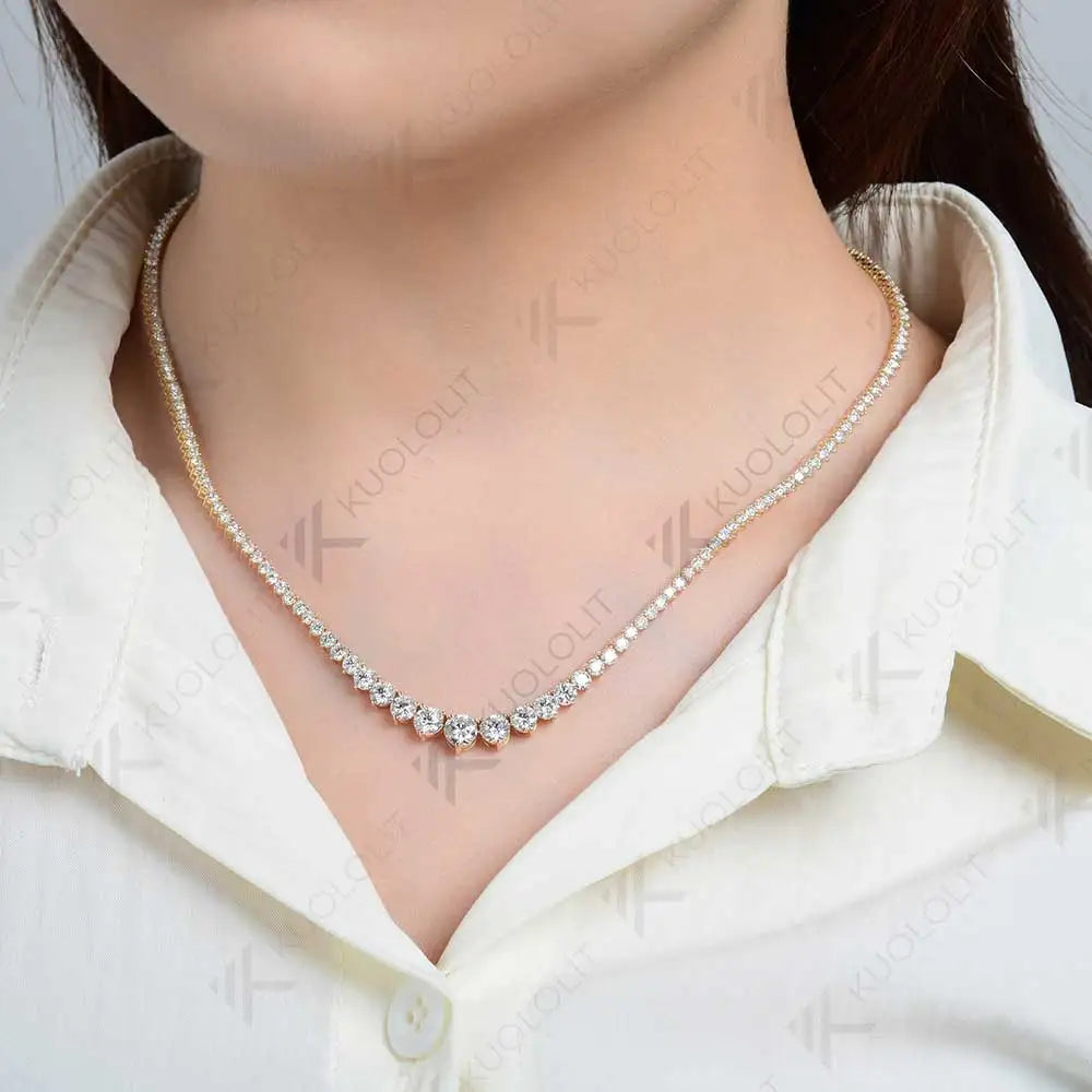Kuololit 8CTW Moissanite Graduated Tennis Necklace for Women Solid 18K 14K 10K Gold for Anniversary Engagement Christmas Gifts