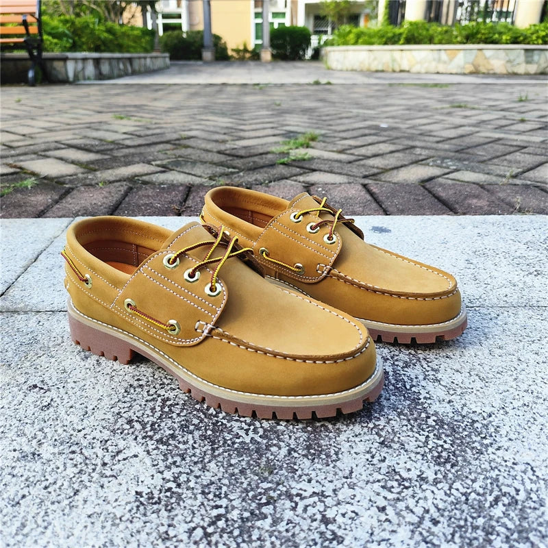 Handmade Cowhide Vintage Men Work Shoes British Outdoor Hiking Casual Leather Shoes Commuting Dress Shoes Loafers Sneakers