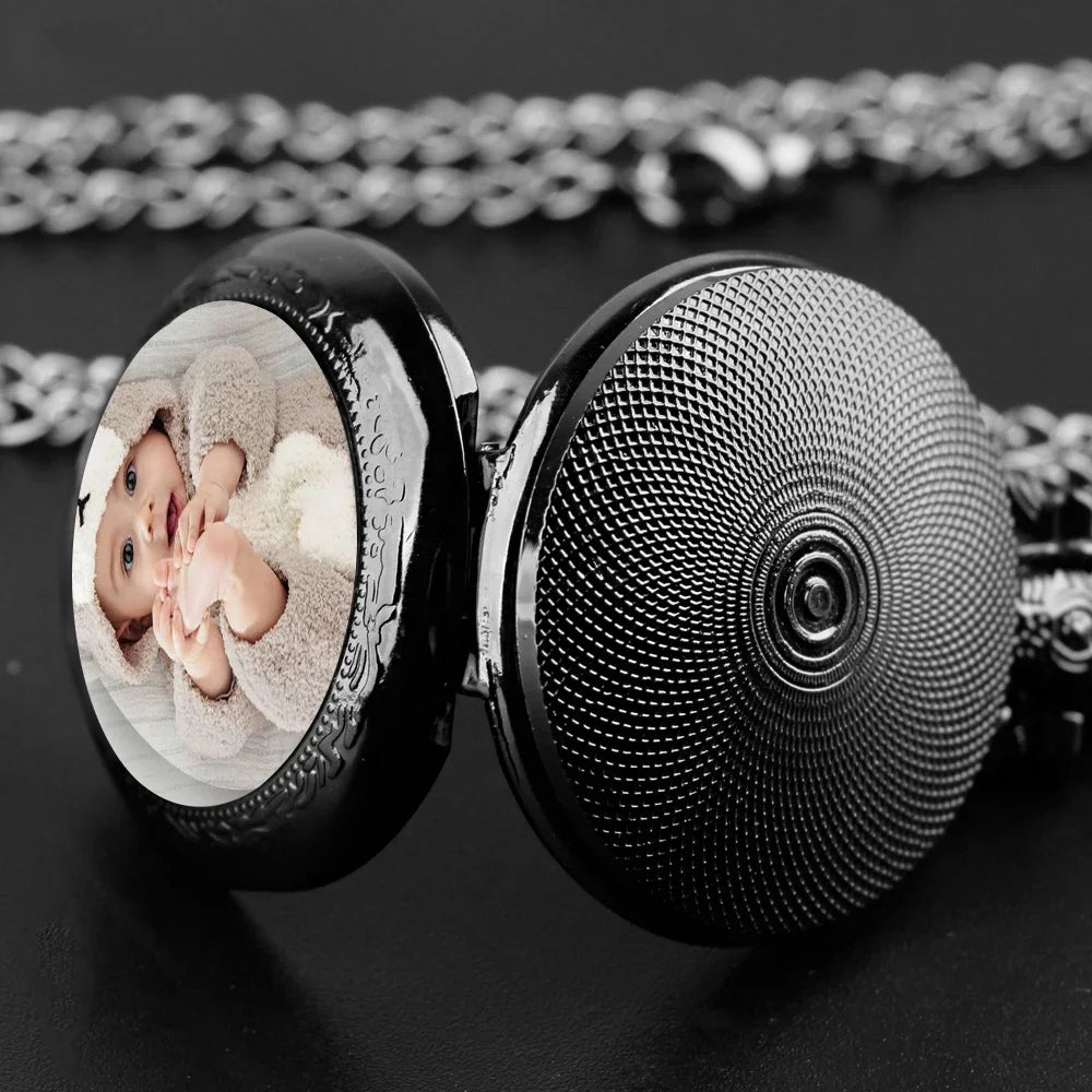 Custom Picture Unique Creative Quartz Pocket Watches Necklace Accessory Chain Clock Kids Souvenir Best Gifts For Women Men
