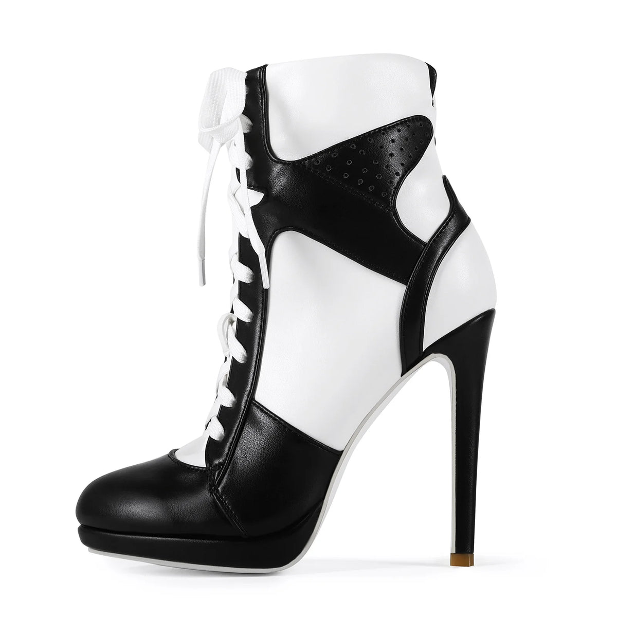 Women High Heel Black White Sports Ankle Boots Slim High Heel Lace Up High Top Sport Boots Plus Size 43