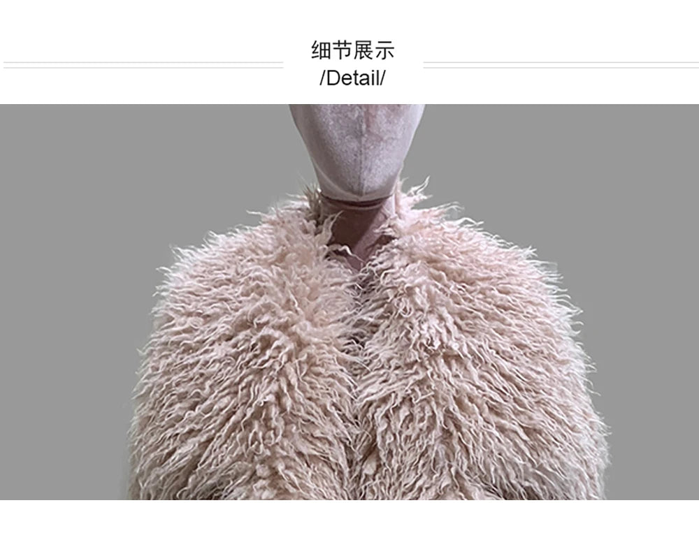 Lautaro Autumn Winter Long Oversized White Thick Warm Hairy Shaggy Fuzzy Faux Mongolian Fur Coat Women Pink Fluffy Overcoat