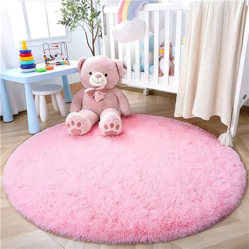 Round Fluffy Soft Area Rugs for Kids Room Princess Castle Plush Shaggy Carpet Cute Circle Nursery Rug Home Decor Circular Carpet