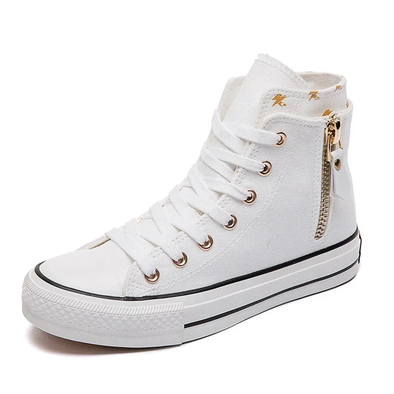 High-top Canvas Shoes for Women Fashion Casual Mid-Top Flat Women's Sneakers Designer Side Zipper Woman's Shoes Zapatos De Mujer