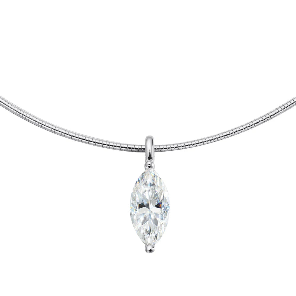 Smyoue 3CT 7*14MM Marquise Cut Moissanite Necklace for Women Solitaire Pendant Sparkling Chain Lab Diamond Pure 925 Jewelry