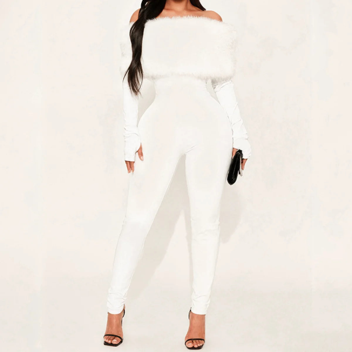 Autumn Winter Furry Long Sleeve Tight Jumpsuit Bodysuits Shapewear Fashion Slim Onesie One Piece Jumpsuits Women's Sexy Trousers