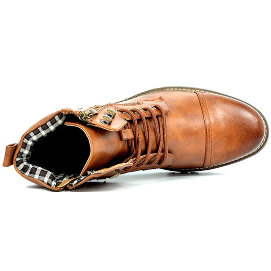 Metal Double Zipper Motorcycle Men Boots Fashionable Men Mid Top Boots Botas Motocross Racing Shoes