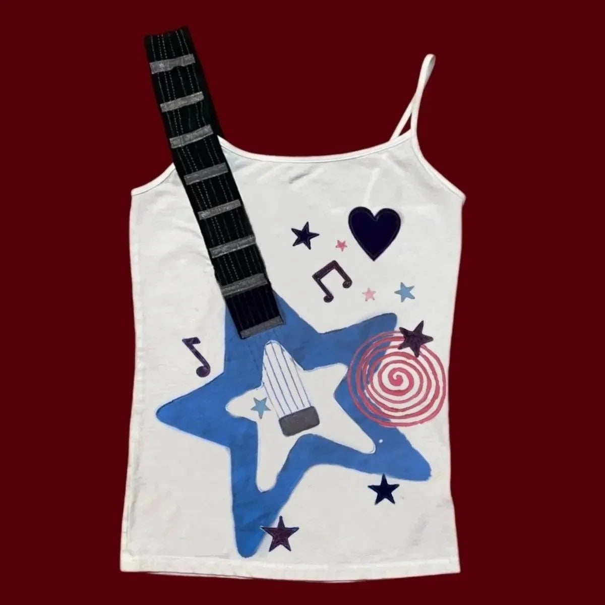 Women's Y2K Punk Sling Vest Retro Electric Guitar Star Print Sleeveless Camisole Indie Rock Street Casual Tank Top