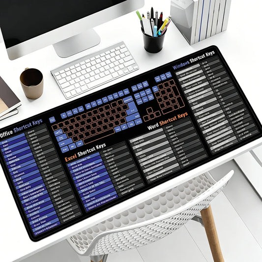 Windows Word Excel Office Shortcut Keys XXL Mouse Pad Non-Slip Large Gaming Office Esports User PC Desk Mat Cheat Sheet Mousepad